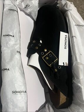 SONOMA Black Suede Buckle Clog Mule